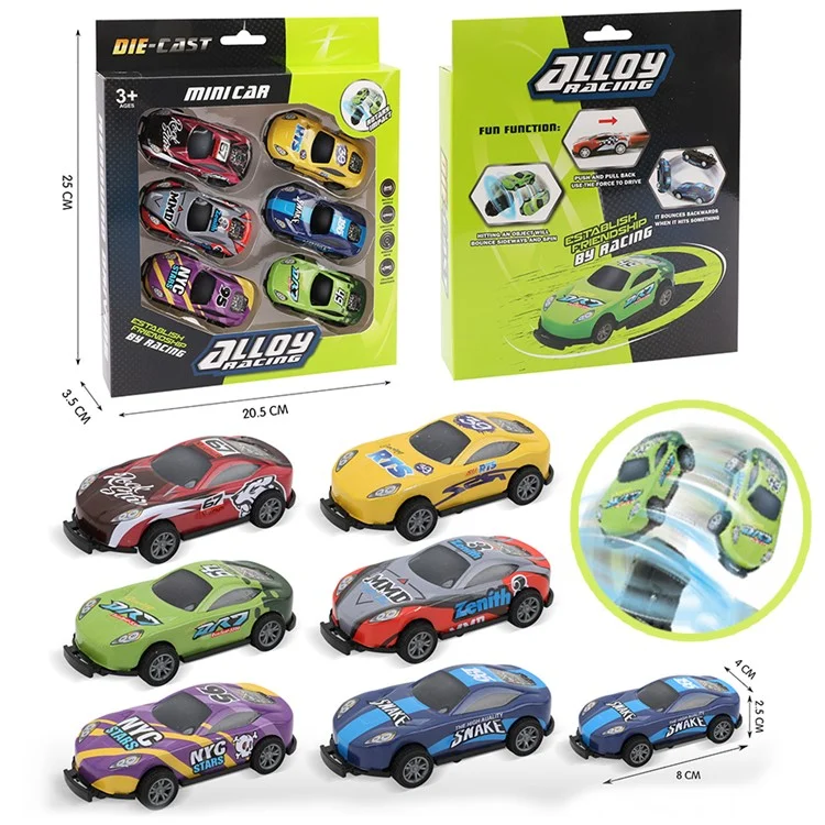 U212-42A 6Pcs Mini Iron Shell Pull-back Car Model Children Bounce Racing Car Toy - Random Color