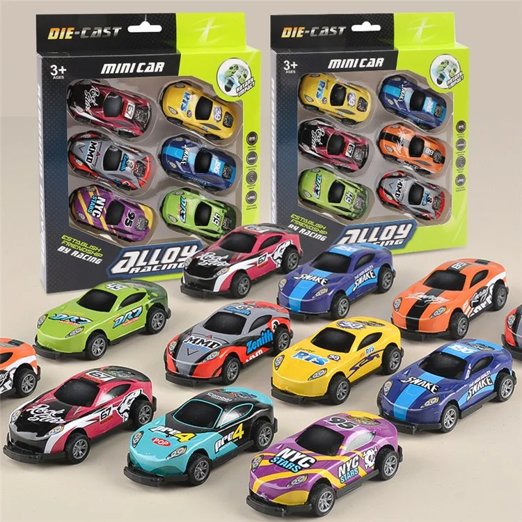 U212-42A 6Pcs Mini Iron Shell Pull-back Car Model Children Bounce Racing Car Toy - Random Color