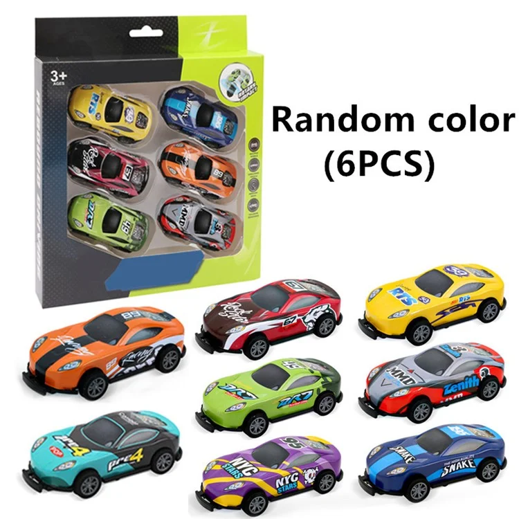 U212-42A 6Pcs Mini Iron Shell Pull-back Car Model Children Bounce Racing Car Toy - Random Color