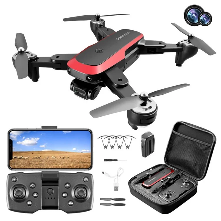 S8000 Aerial Photography Folding Drone 4K HD Dual Camera Optical Flow Positioning RC Quadcopter with 1 Battery - Schwarz / Rot