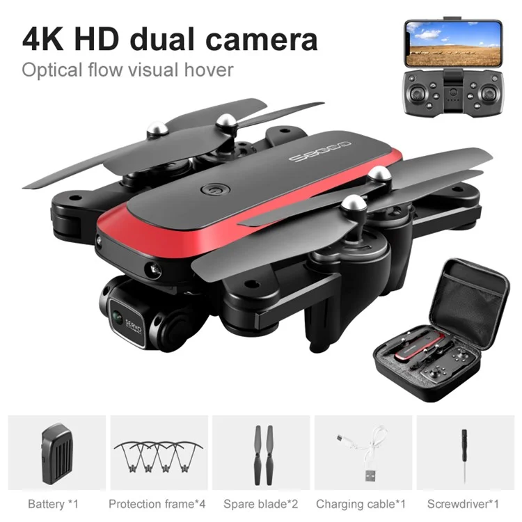S8000 Aerial Photography Folding Drone 4K HD Dual Camera Optical Flow Positioning RC Quadcopter with 1 Battery - Schwarz / Rot