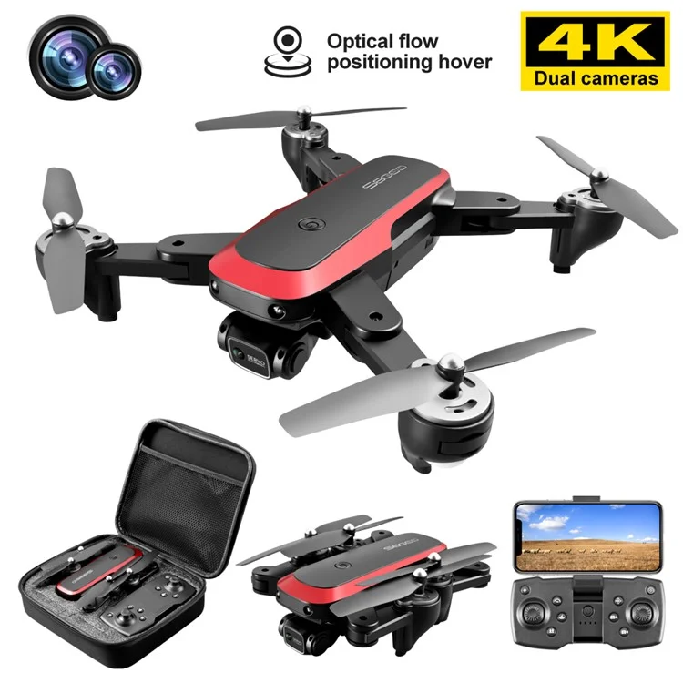S8000 Aerial Photography Folding Drone 4K HD Dual Camera Optical Flow Positioning RC Quadcopter with 1 Battery - Schwarz / Rot