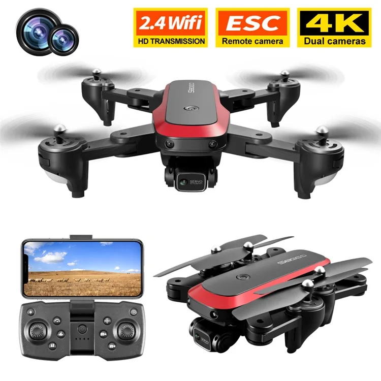 S8000 Aerial Photography Folding Drone 4K HD Dual Camera Optical Flow Positioning RC Quadcopter with 1 Battery - Schwarz / Rot