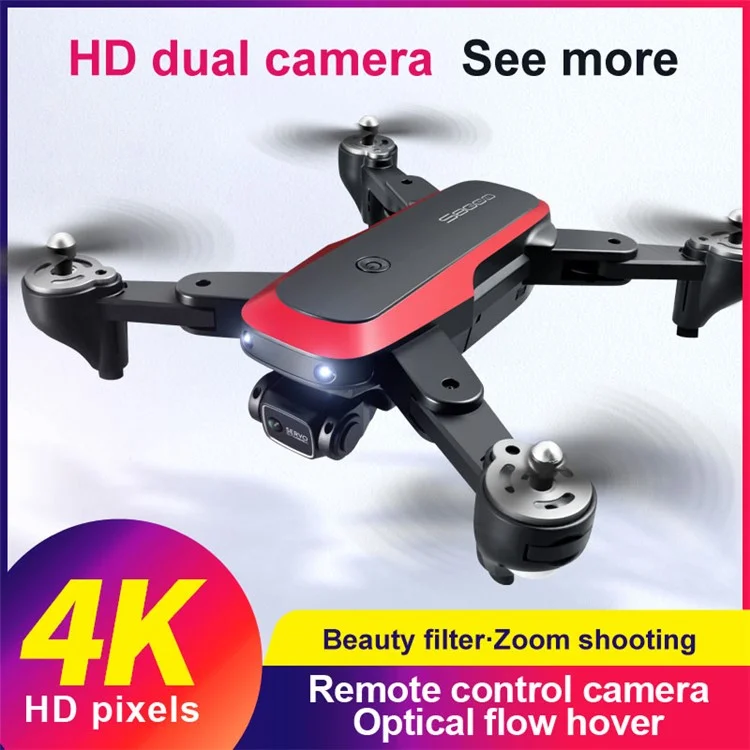 S8000 Aerial Photography Folding Drone 4K HD Dual Camera Optical Flow Positioning RC Quadcopter with 1 Battery - Schwarz / Rot