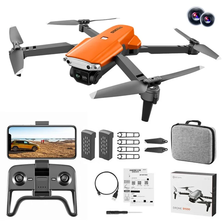 S9000 Aerial Photography Drone Optical Flow Positioning Obstacle Avoidance 4K RC Quadcopter with 2 Batteries - Orange