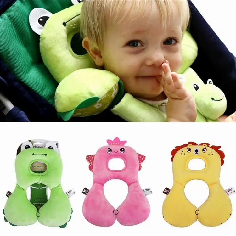 BANBET Süßer Cartoon-Tier-Baby-Polyesterkissen U-förmiges Kinderwagen-Antifaltenkissen - Frosch