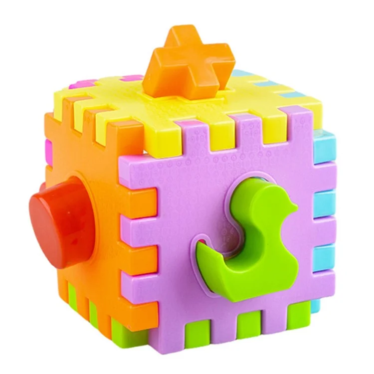 YH8317 Shape Sorter Toys with 6 Shape Blocks Shape Sorting Cube Toy Classic Educational Toys for Toddlers Kids (Random Color)