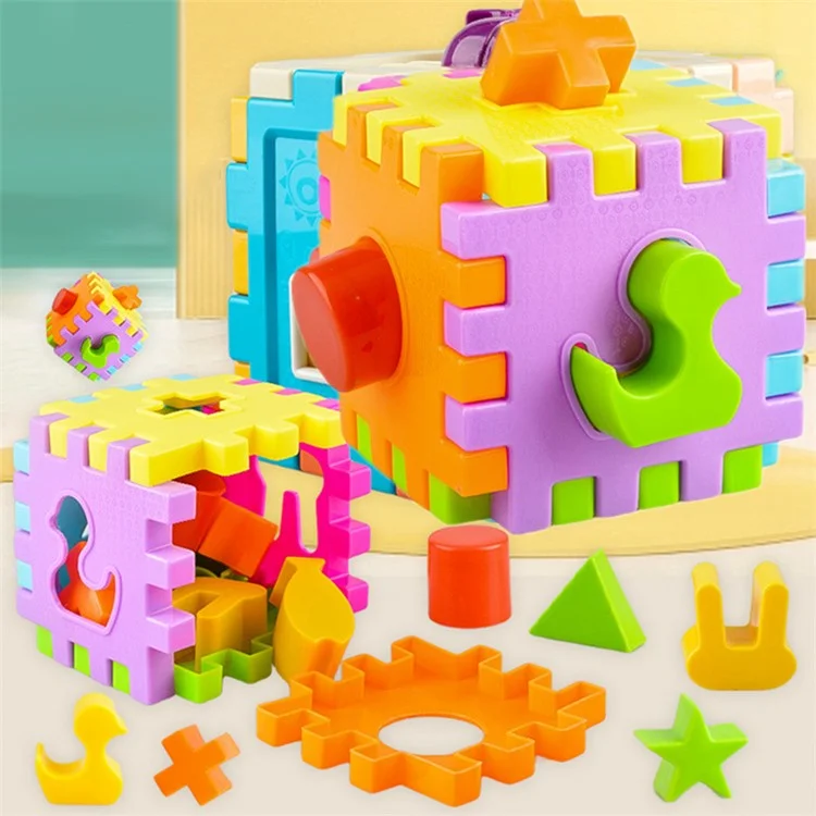 YH8317 Shape Sorter Toys with 6 Shape Blocks Shape Sorting Cube Toy Classic Educational Toys for Toddlers Kids (Random Color)