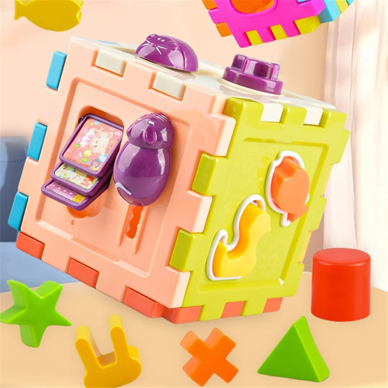 8326 Children Shape Sorter Toys with 8 Shape Blocks Shape Sorting Cube Toy Classic Educational Toys (Random Color)