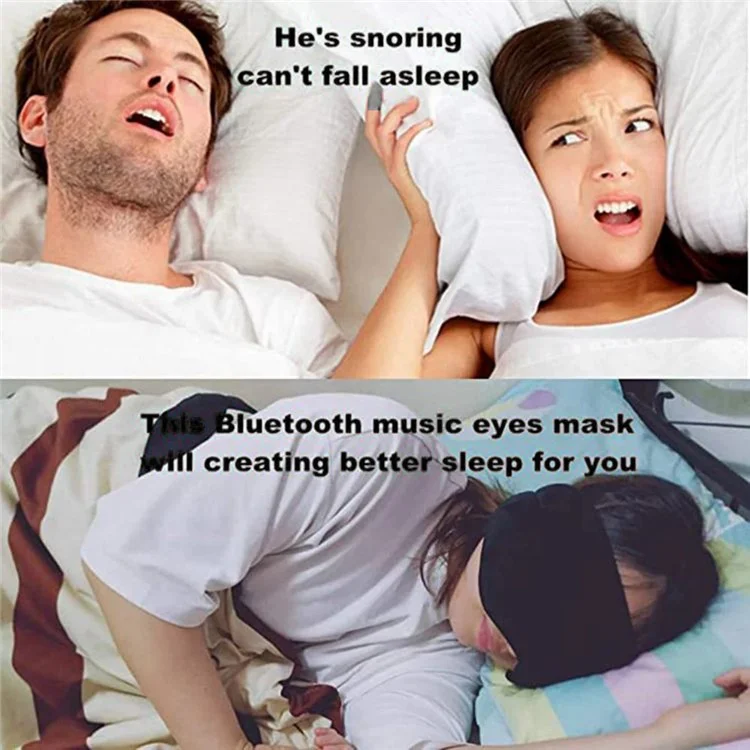 Masque de sommeil Bluetooth 5.3 avec ombrage - Masque de sommeil connecté pour la maison et les voyages - Noir