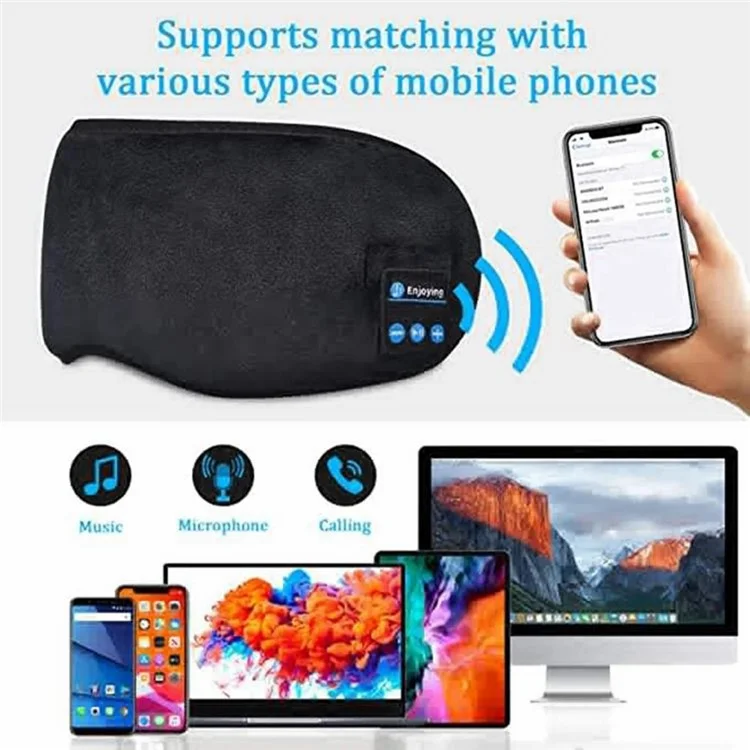 Masque de sommeil Bluetooth 5.3 avec ombrage - Masque de sommeil connecté pour la maison et les voyages - Noir