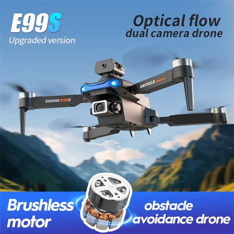 XKJ E99S 4K Dual-Kameras RC-Drohne mit Bürstenloser Antriebstechnik, Hinderniserkennung und faltbarem Fluggerät, 2 Batterien - Orange
