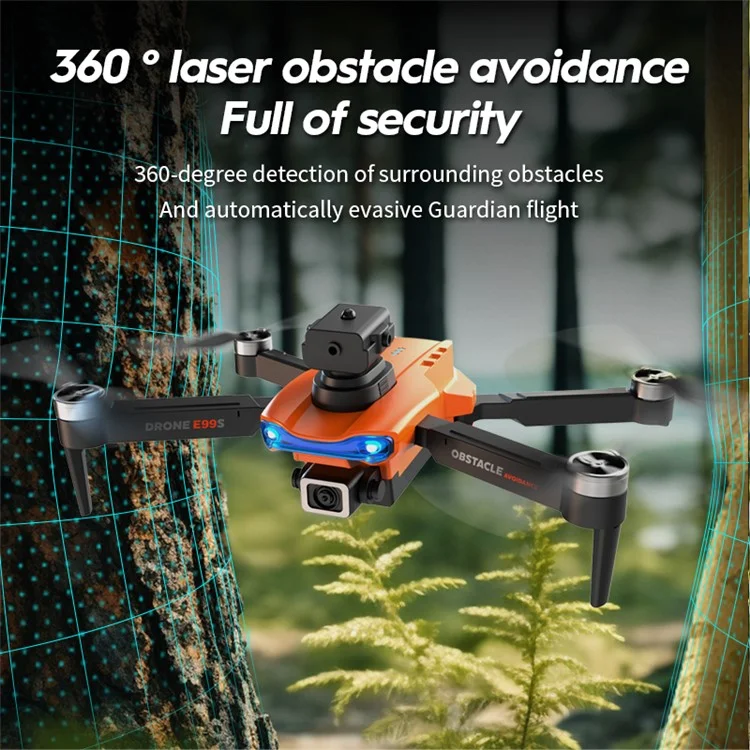 XKJ E99S 4K Dual-Kameras RC-Drohne mit Bürstenloser Antriebstechnik, Hinderniserkennung und faltbarem Fluggerät, 2 Batterien - Orange