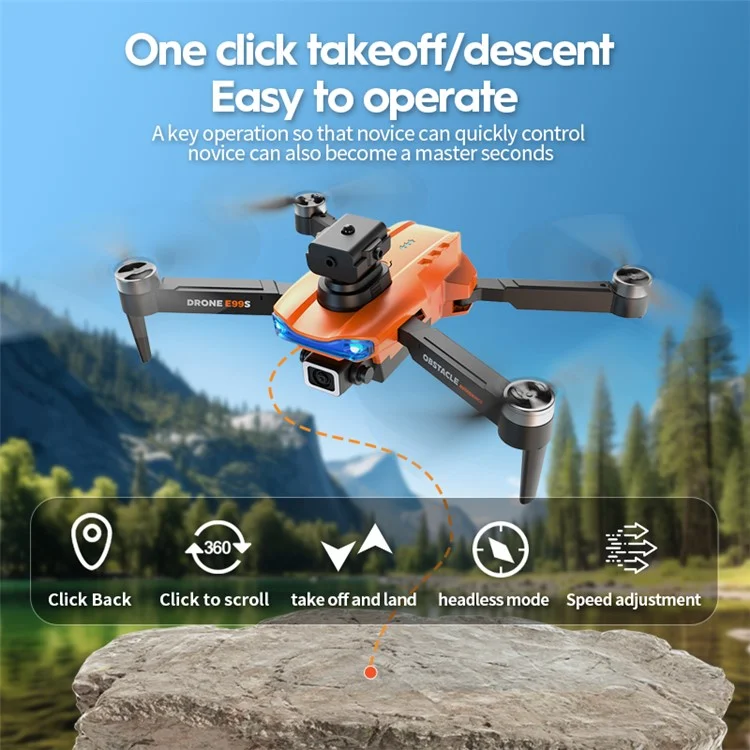 XKJ E99S 4K Dual-Kameras RC-Drohne mit Bürstenloser Antriebstechnik, Hinderniserkennung und faltbarem Fluggerät, 2 Batterien - Orange