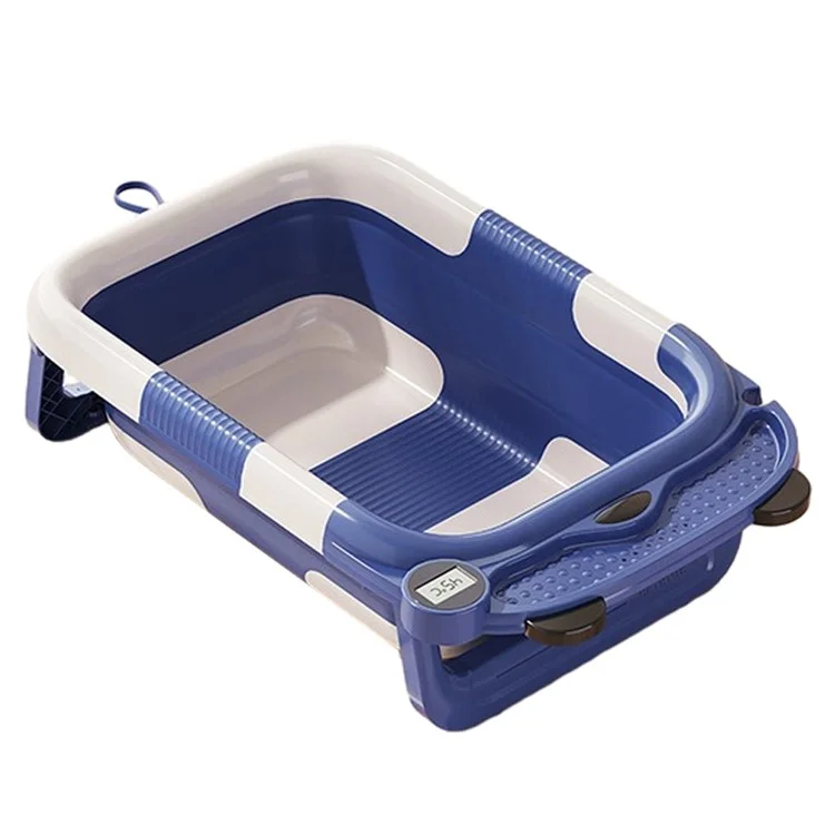 RJ307 Collapsible TPE+PP Infant Baby Bath Tub with Thermometer for Newborn Toddler - Blue