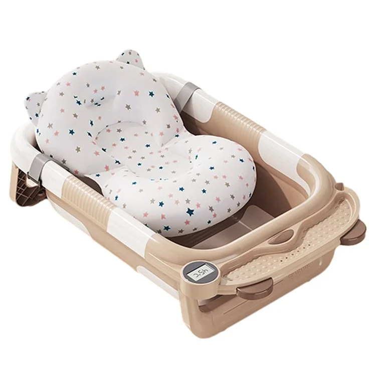 RJ307 Newborn Bathtub TPE+PP Infant Baby Bath Tub with Soft Cushion - Brown