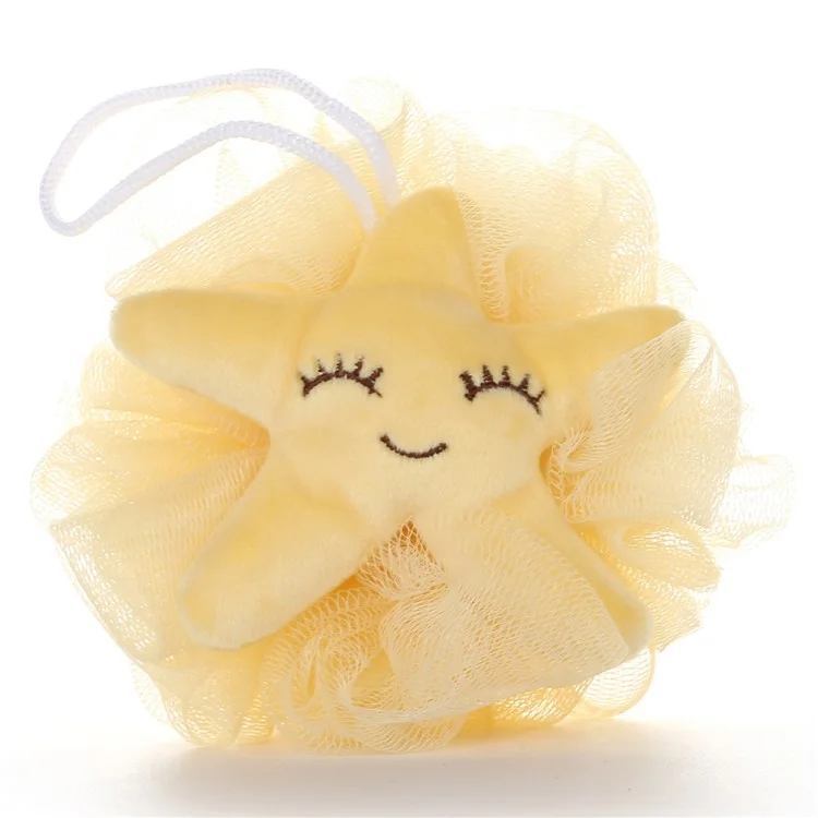 Children Bath Shower Loofah Cute Fruit Shape Kids Body Scrubber Wash Sponge - Yellow Star