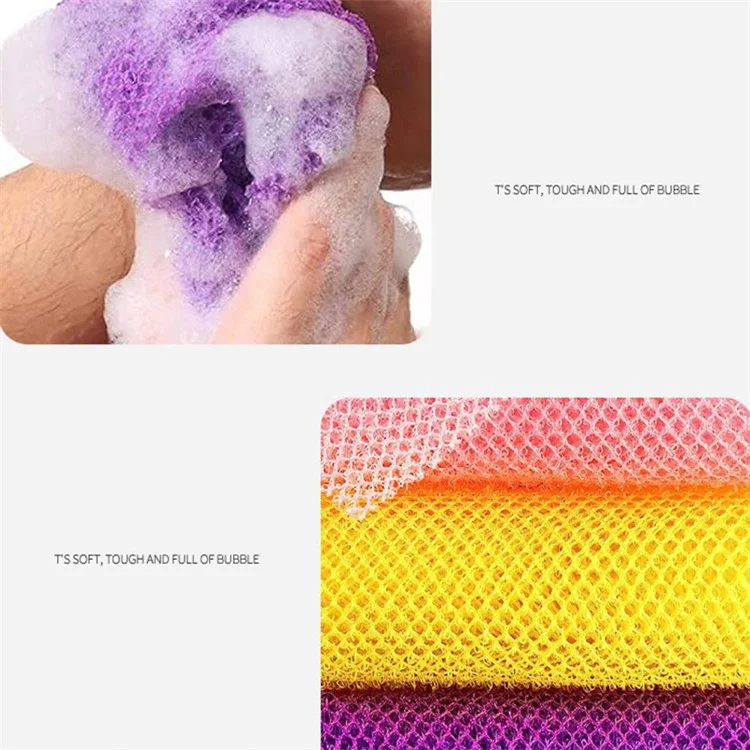 Éponge de bain en filet africain avec dos en maille - Serviette de douche exfoliante en nylon - Rose