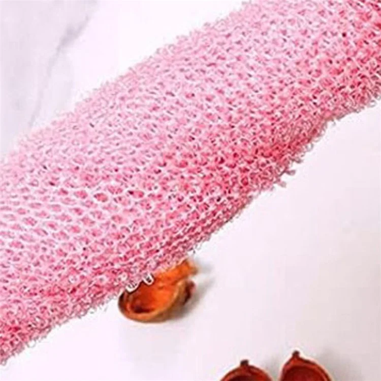 Éponge de bain en filet africain avec dos en maille - Serviette de douche exfoliante en nylon - Rose