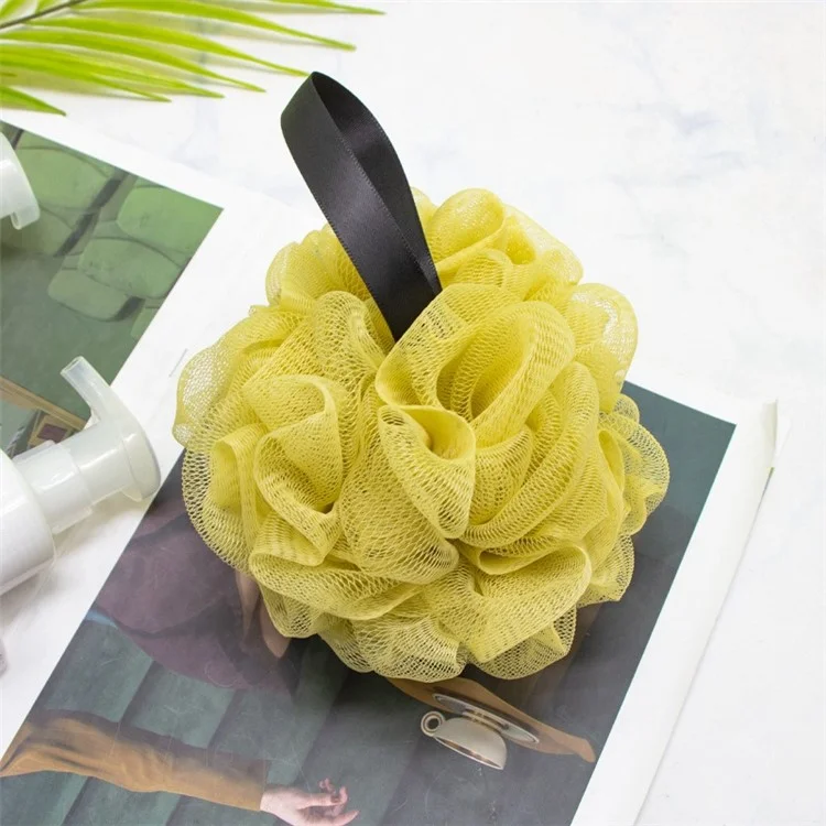 Shower Bath Ball Soft PE Body Washing Scrubber Mesh Bath Ball with Black Hanging Ribbon - Yellow