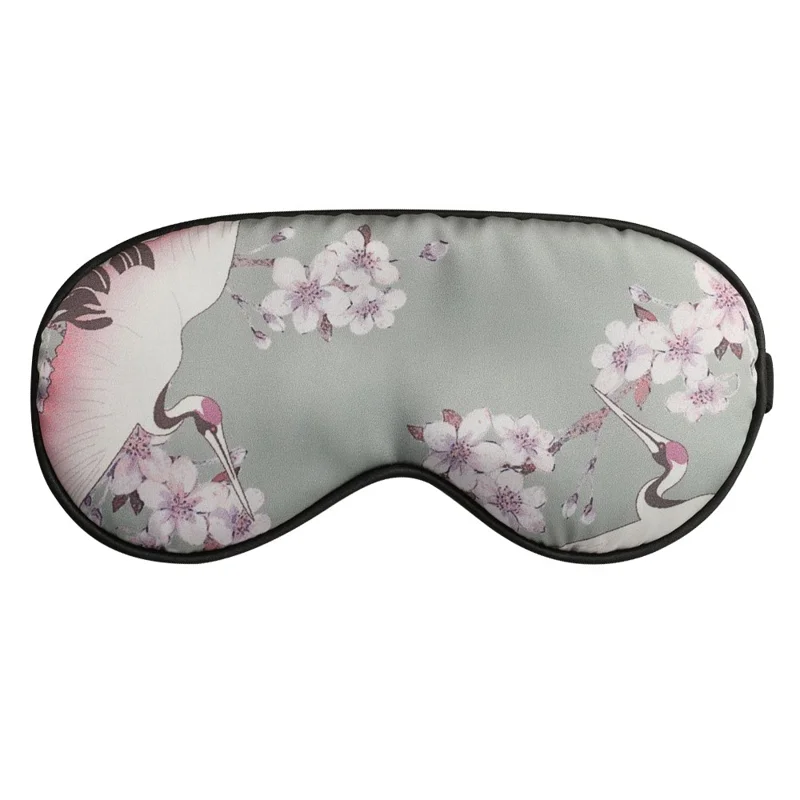 Crane Pattern Satin Sleep Nap Eye Mask Adjustable Headband Shading Eye Cover - Dark Green
