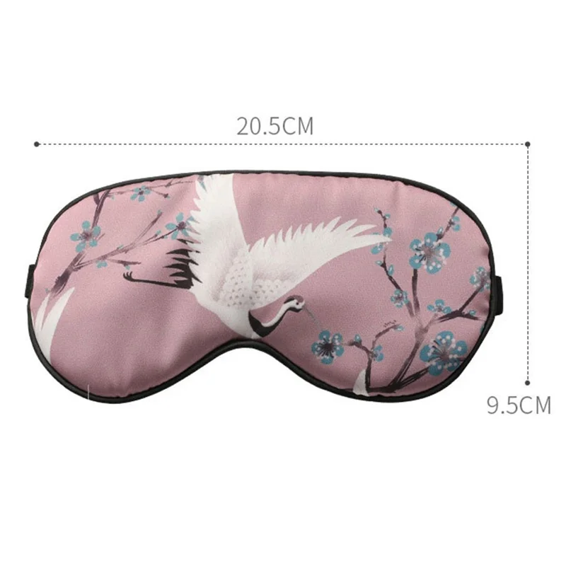 Crane Pattern Satin Sleep Nap Eye Mask Adjustable Headband Shading Eye Cover - Dark Green