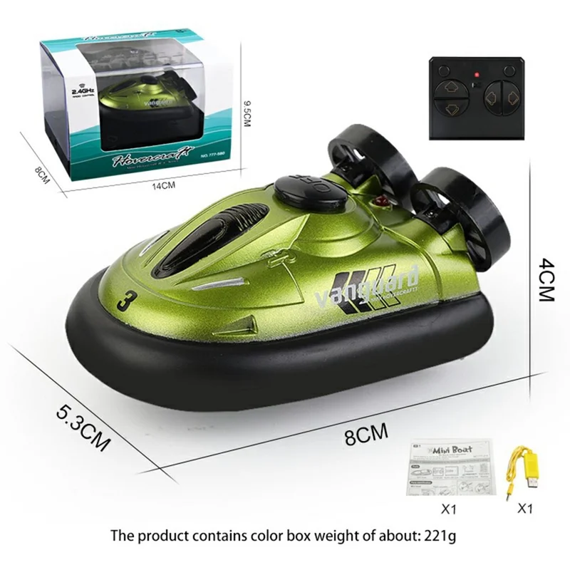 777-580 Mini RC Hovercraft Electric Speedboat Boy Toy 2.4G Waterproof RC Boat - Green