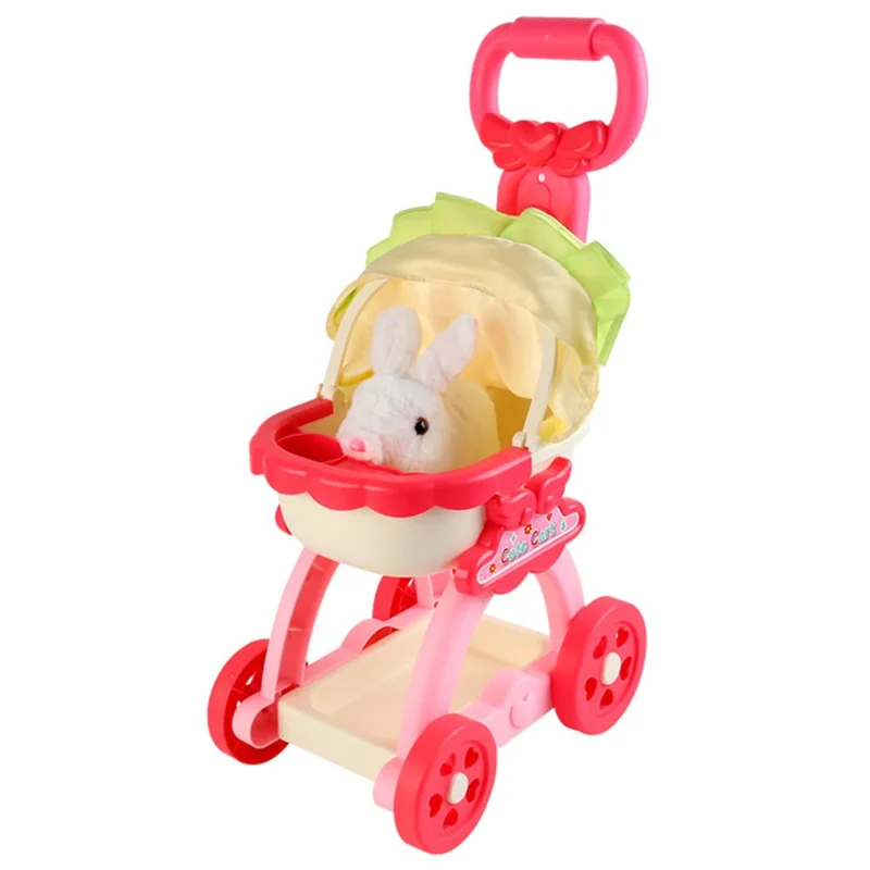 JLX688-191A / 192a Carrinhos de Bebê Crianças Bonecas Fingem Brincar de Brinquedos em Miniatura de Decoração Rosa - Coelho