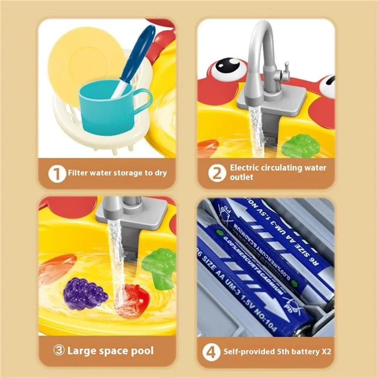 Juguete de Cocina Infantil Conjunto de Juegos de Agua Pretender Jugar Casa Simulación Lavavajillas Eléctrico - Cangrejo Rojo