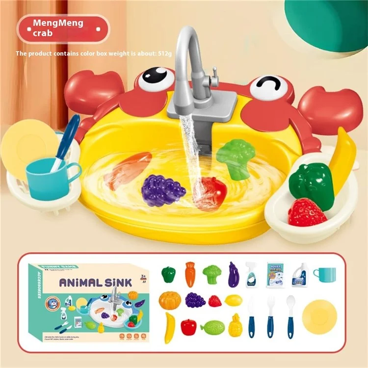 Juguete de Cocina Infantil Conjunto de Juegos de Agua Pretender Jugar Casa Simulación Lavavajillas Eléctrico - Cangrejo Rojo