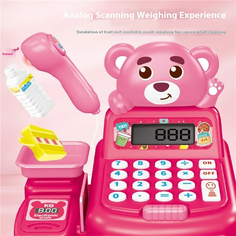 Kids Toy Cash Register Playset Pretend Children Supermarket Checkout Toy for Toddlers - JJT821 Pink Bear