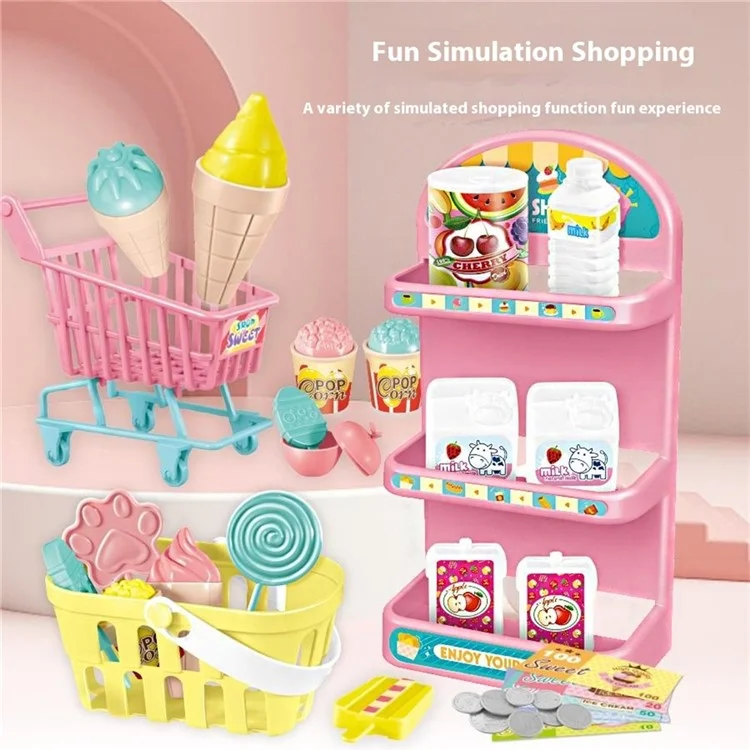 Kids Toy Cash Register Playset Pretend Children Supermarket Checkout Toy for Toddlers - JJT821 Pink Bear