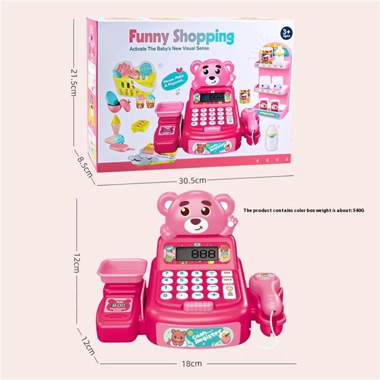 Kids Toy Cash Register Playset Pretend Children Supermarket Checkout Toy for Toddlers - JJT821 Pink Bear