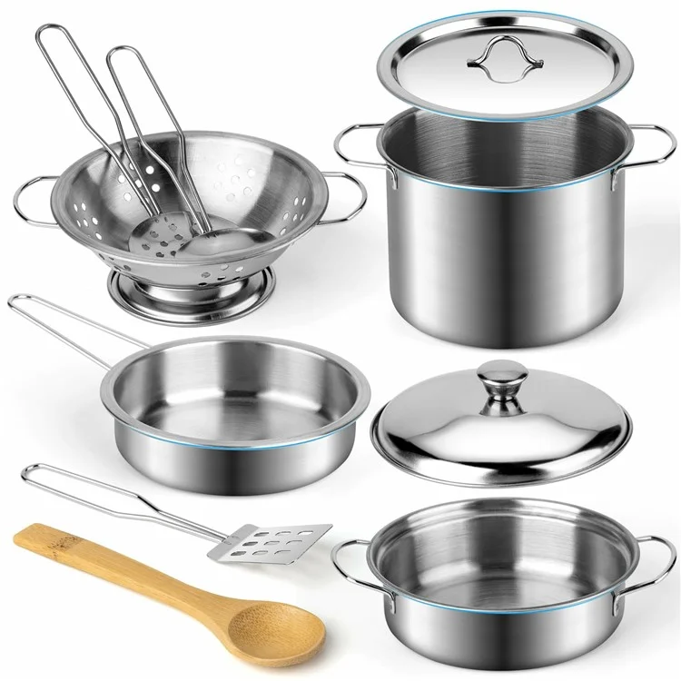Kids Kitchen Playset 23Pcs Stainless Steel Mini Utensils Cutting Toys Cookware Set Role Play Chef Accessories