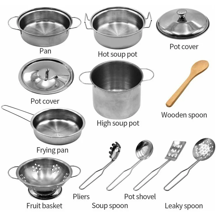 Kids Kitchen Playset 23Pcs Stainless Steel Mini Utensils Cutting Toys Cookware Set Role Play Chef Accessories