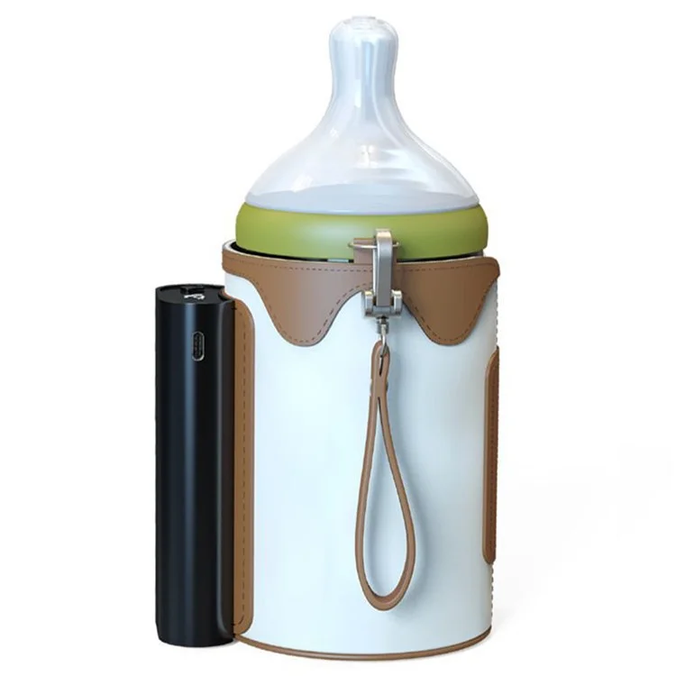 Calentador de Biberones Portátil para Exteriores - Bolsa Térmica para Calentar Leche de Bebé en Viajes, Talla L / Enchufe EU - Blanco+Marrón