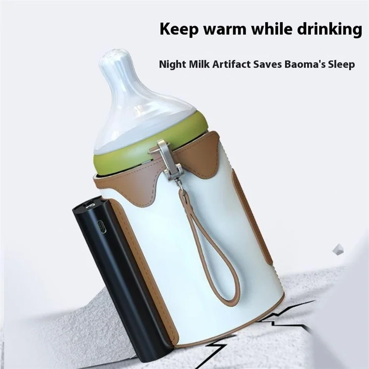 Calentador de Biberones Portátil para Exteriores - Bolsa Térmica para Calentar Leche de Bebé en Viajes, Talla L / Enchufe EU - Blanco+Marrón