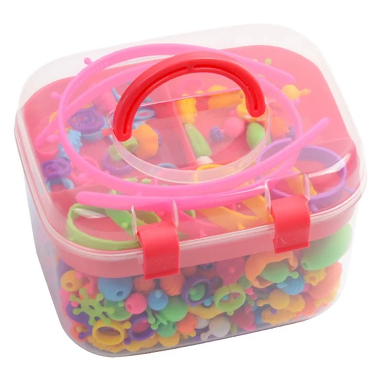 550Pcs ABS Pop Beads DIY Jewelry Making Kit Girls Educational Toy Bracelet Necklace Creative Craft Set - Pink Box