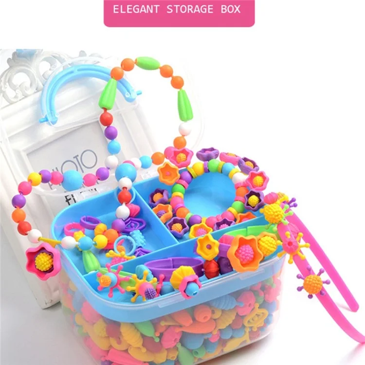 550Pcs ABS Pop Beads DIY Jewelry Making Kit Girls Educational Toy Bracelet Necklace Creative Craft Set - Pink Box