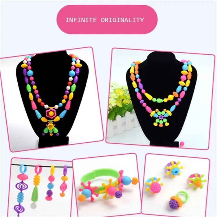 550Pcs ABS Pop Beads DIY Jewelry Making Kit Girls Educational Toy Bracelet Necklace Creative Craft Set - Pink Box