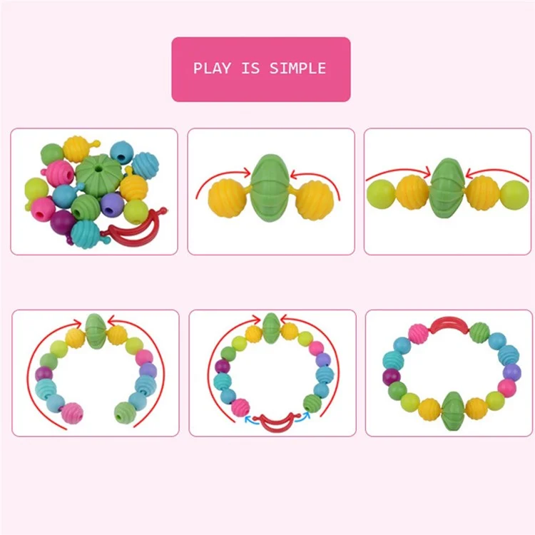 550Pcs ABS Pop Beads DIY Jewelry Making Kit Girls Educational Toy Bracelet Necklace Creative Craft Set - Pink Box