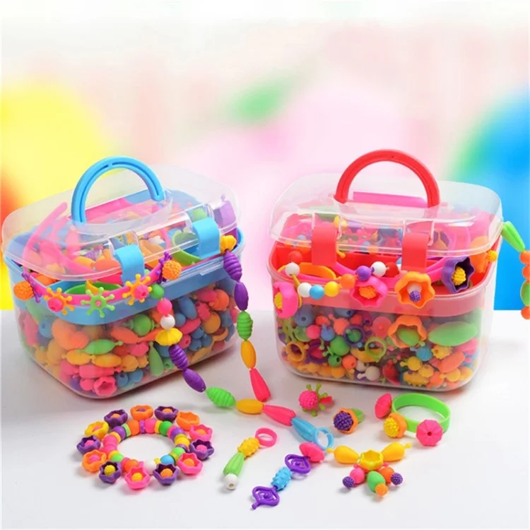 550Pcs ABS Pop Beads DIY Jewelry Making Kit Girls Educational Toy Bracelet Necklace Creative Craft Set - Pink Box