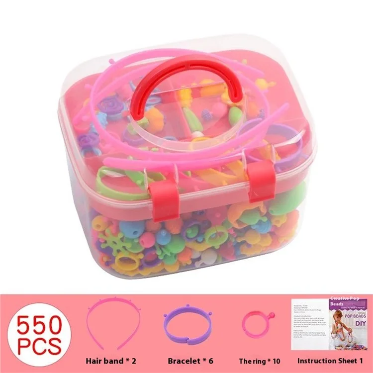 550Pcs ABS Pop Beads DIY Jewelry Making Kit Girls Educational Toy Bracelet Necklace Creative Craft Set - Pink Box