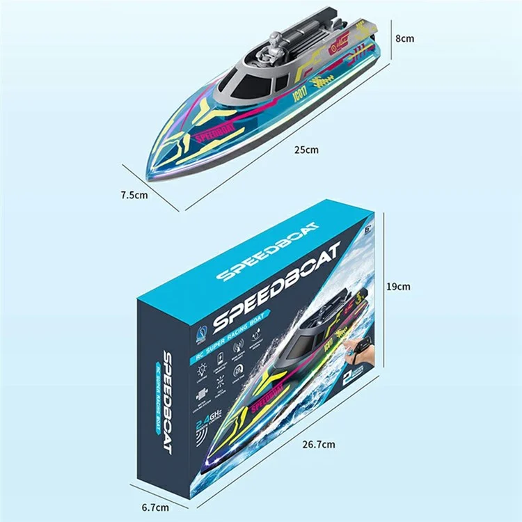 JC017 Bateau de course télécommandé à 2,4 G avec Figurine et Lumière LED, Télécommande portable (Certifié CE / CPC / ASTM / EN71 / CPSIA) - Bleu