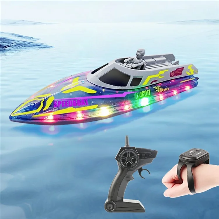 JC017 2.4G Remote Control Speedboat with Figurine and LED Light, Handheld Remote + Watch Remote (CE / CPC / ASTM / EN71 / CPSIA Certified) - Blue