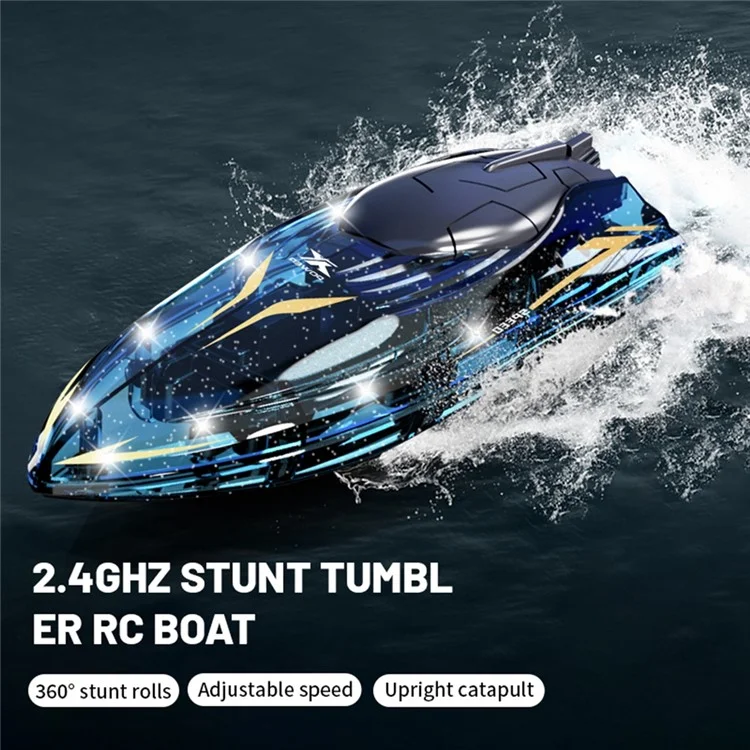 802 High Speed RC Boat 5 Channel Stunt Boat 2.4G Remote Control with LED Lights - Transparent Blue
