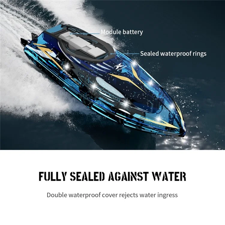 802 High Speed RC Boat 5 Channel Stunt Boat 2.4G Remote Control with LED Lights - Transparent Blue