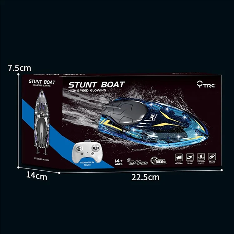 802 High Speed RC Boat 5 Channel Stunt Boat 2.4G Remote Control with LED Lights - Transparent Blue