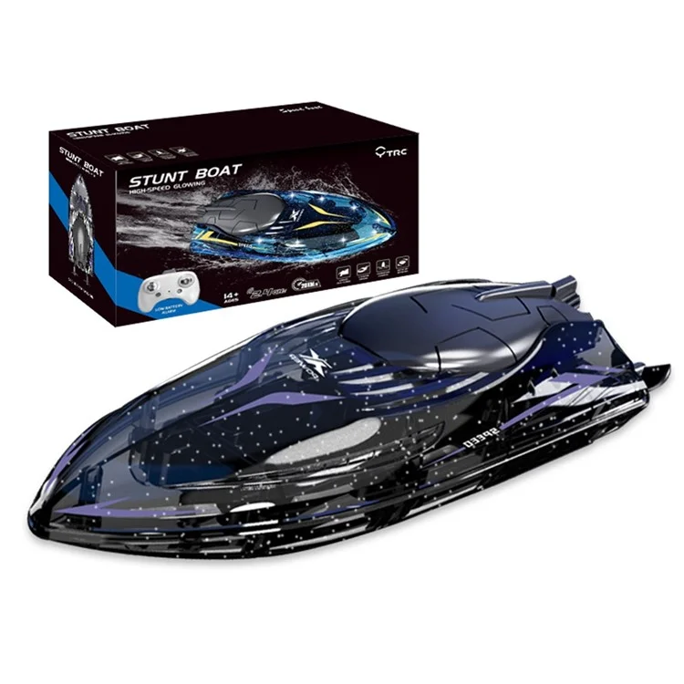802 High Speed RC Boat 5 Channel Stunt Boat 2.4G Remote Control with LED Lights - Transparent Blue