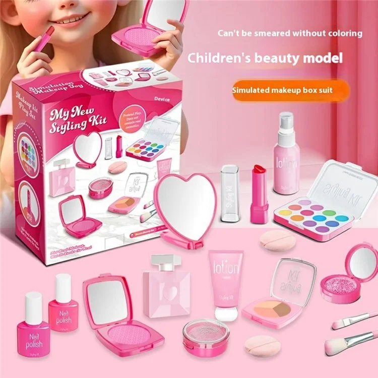 Juego de Maquillaje para Niños de 11 Piezas - Kit de Cosmética de Juguete para Juego de Roles con Accesorios de Belleza - Rosa